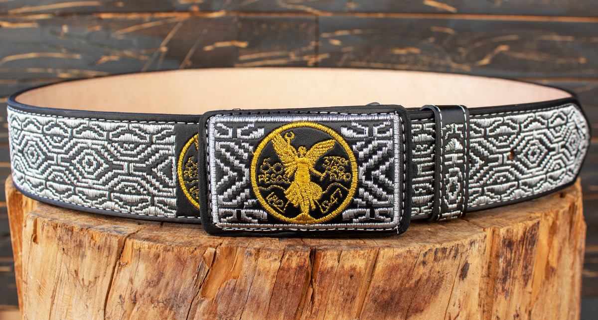 WESTERN EMBROIDERED BLACK EL CENTENARIO LEATHER BELT