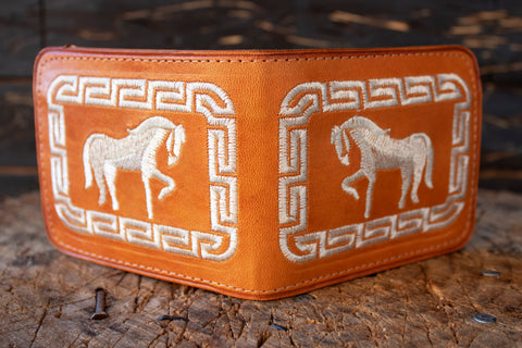 WESTERN LEATHER EMBROIDERED HORSE BIFOLD WALLET