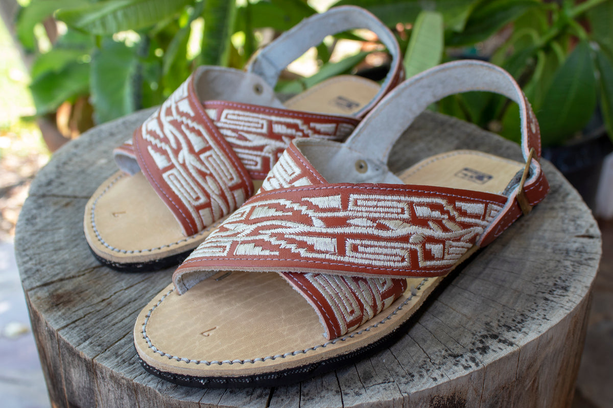 MENS LEATHER STRAP EMBROIDERED MEXICAN SANDALS