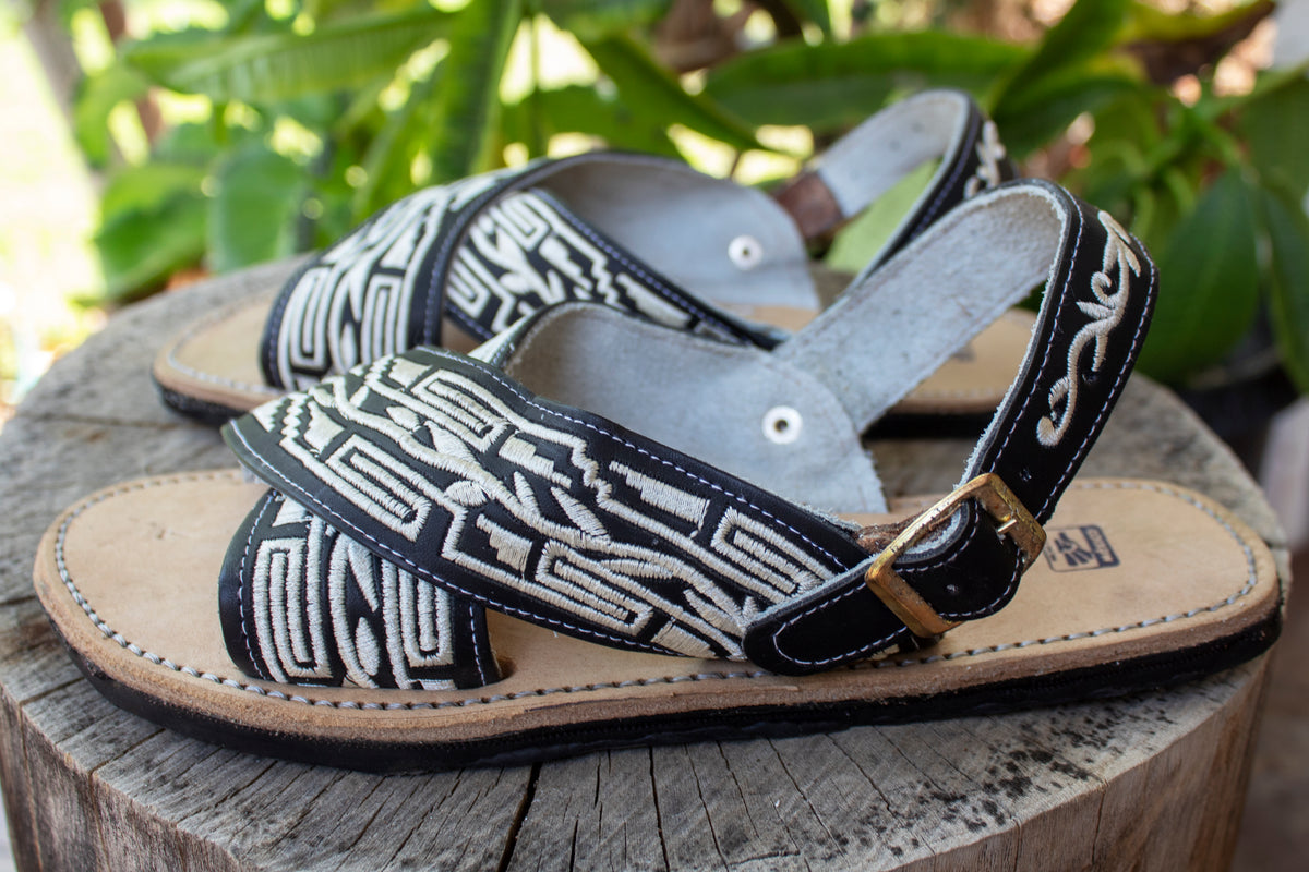 MENS LEATHER 2 STRAP EMBROIDERED MEXICAN SANDALS  display picture 1