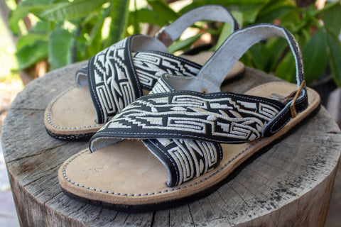 MENS LEATHER 2 STRAP EMBROIDERED MEXICAN SANDALS