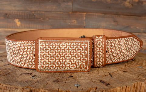 WESTERN EMBROIDERED BROWN MARIACHI LEATHER  BELT