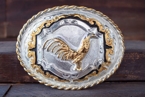 HANDCRAFTED ROOSTER GALLO OVAL WESTERN BELT BUCKLE