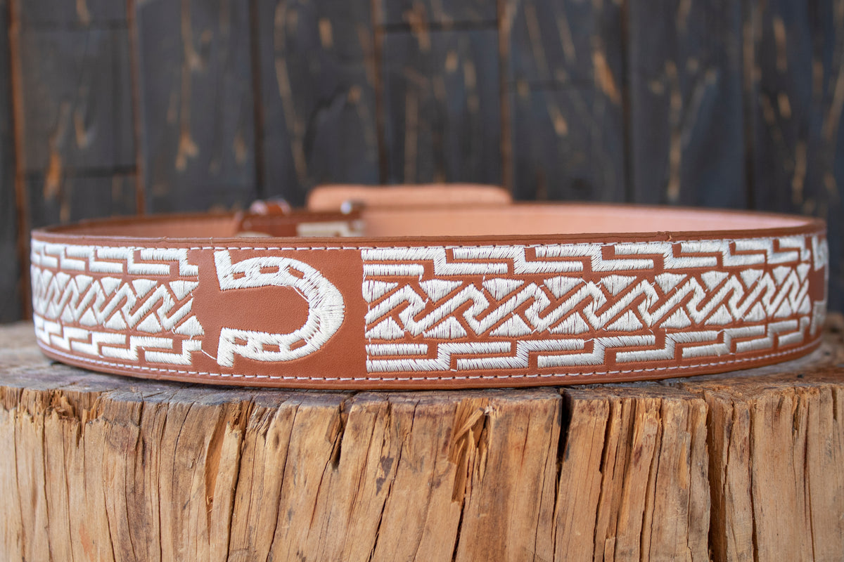 Embroidered Leather Western Horseshoe Belt Laser-Cut Belt with Horse and Horseshoe - Western Belts for Men main image 4