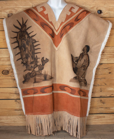 AUTHENTIC SUEDE LEATHER Virgen de Guadalupe Virgin Mary Juan Diego stamped sheep wool cowboy Mexican poncho rebozo Gaban