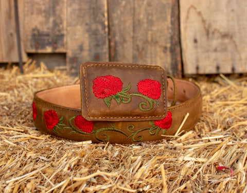CHILDRENS YOUTH LEATHER ROSE EMBROIDERED WESTERN BELT