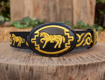 CHILDRENS YOUTH WESTERN HORSE EMBROIDERED COWBOY LEATHER BELT