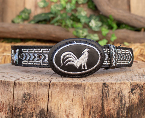 CHILDRENS YOUTH WESTERN ROOSTER GALLO EMBROIDERED COWBOY LEATHER BELT