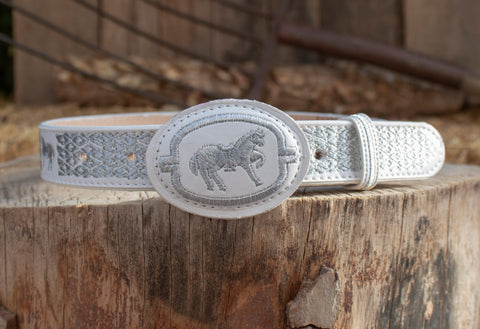 CHILDRENS YOUTH WESTERN HORSE EMBROIDEREDCOWBOY LEATHER BELT