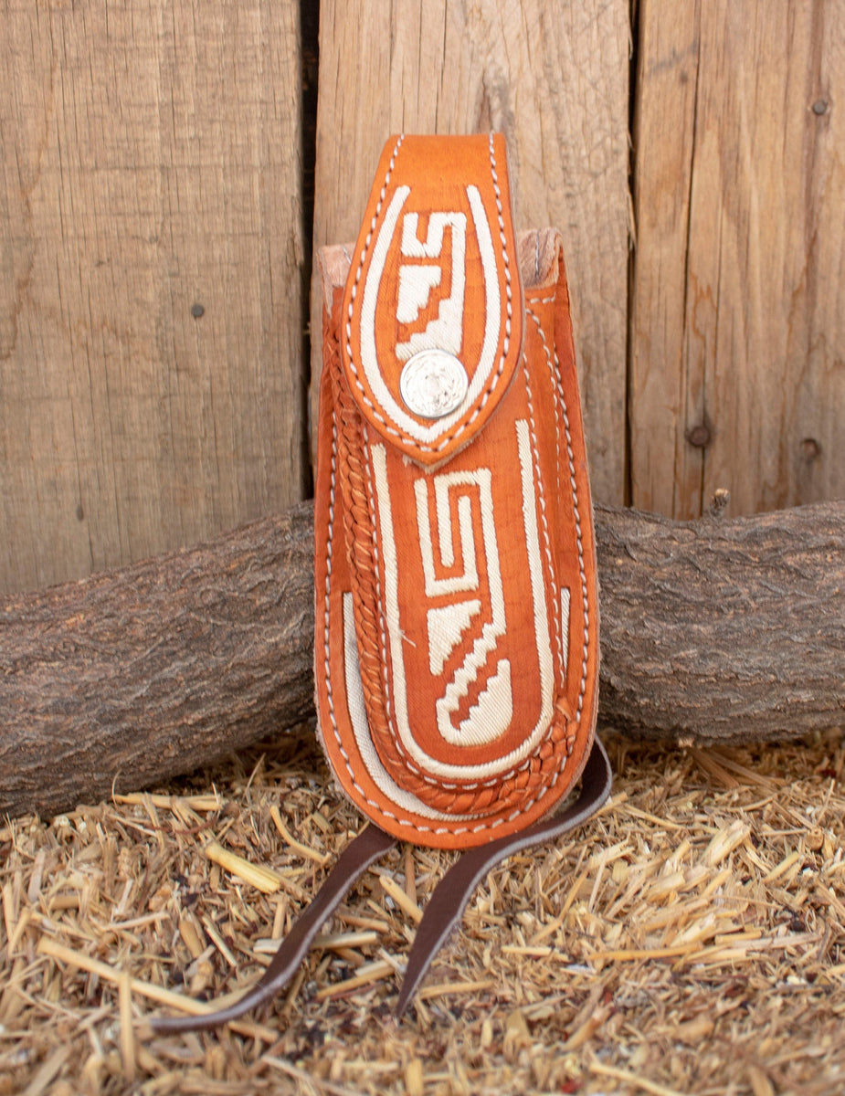 HANDCRAFTED LEATHER Mexican hemp embroidered 3 1/2 inch knife SHEATH f –