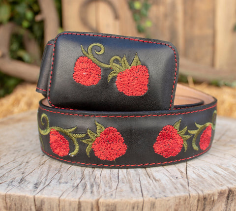 CHILDRENS YOUTH LEATHER ROSE EMBROIDERED WESTERN BELT