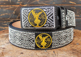 WESTERN EMBROIDERED BLACK EL CENTENARIO LEATHER  BELT