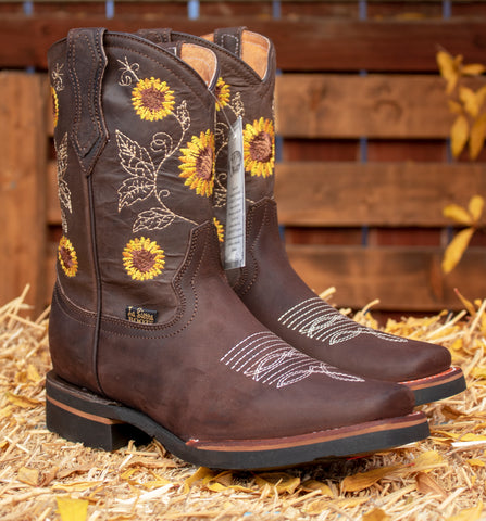 WOMENS LEATHER EMBROIDERED SQUARE TOE RODEO COWGIRL BOOTS