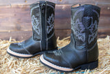 BABY WALKER TODDLER SQUARE TOE LEATHER BLACK BOOTS