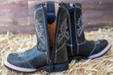 BABY WALKER TODDLER SQUARE TOE LEATHER BLACK BOOTS