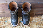 BABY WALKER TODDLER SQUARE TOE LEATHER BLACK BOOTS
