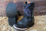 BABY WALKER TODDLER SQUARE TOE LEATHER BLACK BOOTS