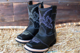 BABY WALKER TODDLER SQUARE TOE LEATHER BLACK BOOTS