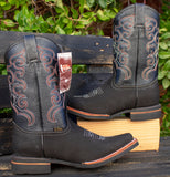 MENS WESTERN LEATHER SQUARE TOE RODEO COWBOY BOOTS