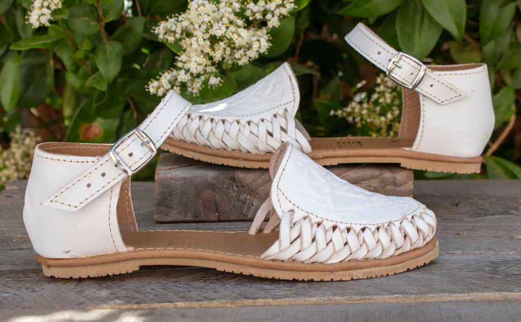 White leather huarache clearance sandals