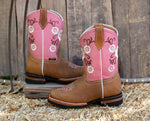 GIRLS TODDLER YOUTH WESTERN LEATHER SQUARE TOE COWGIRL BOOTS