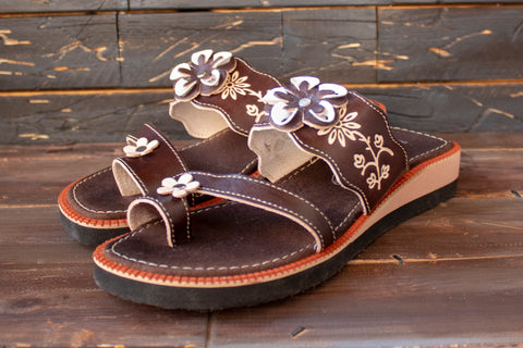 WOMENS LEATHER SLIP ON HUARACHE MEXICAN SANDAL