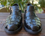 MENS BLACK LEATHER MEXICAN BUCKLE SHOE SANDALS
