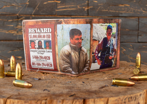 JOAQUIN EL CHAPO GUZMAN LASER PRINTED BIFOLD LEATHER WALLET