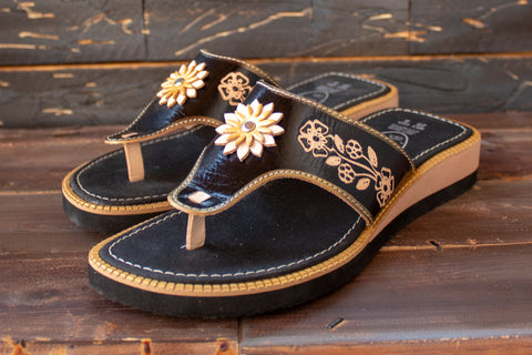 WOMENS LEATHER SLIP ON HUARACHE MEXICAN SANDAL