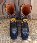 WOMENS LEATHER EMBROIDERED SUNFLOWER SQUARE TOE RODEO COWGIRL BOOTS