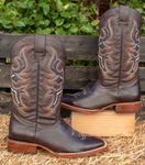 MENS WESTERN LEATHER SQUARE TOE RODEO COWBOY BOOTS