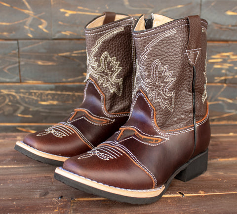 TODDLER YOUTH WESTERN SQUARE TOE COWBOY LEATHER BOOTS