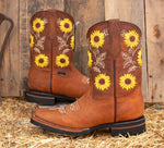 WOMENS LEATHER EMBROIDERED SQUARE TOE RODEO COWGIRL BOOTS