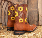 WOMENS LEATHER EMBROIDERED SQUARE TOE RODEO COWGIRL BOOTS