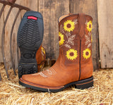 WOMENS LEATHER EMBROIDERED SQUARE TOE RODEO COWGIRL BOOTS