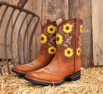 WOMENS LEATHER EMBROIDERED SQUARE TOE RODEO COWGIRL BOOTS