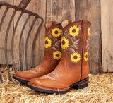 WOMENS LEATHER EMBROIDERED SQUARE TOE RODEO COWGIRL BOOTS