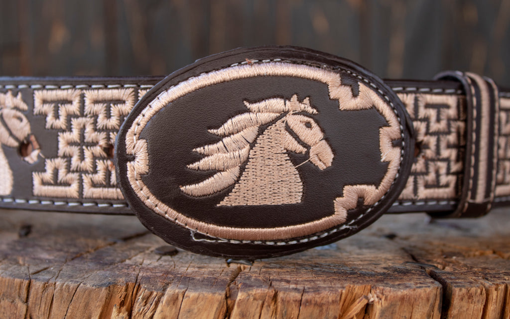 WOMENS BROWN EMBROIDERED Western Cowgirl Cowboy Leather Belt 