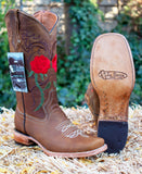 WOMENS LEATHER EMBROIDERED ROSE SQUARE TOE RODEO COWGIRL BOOTS