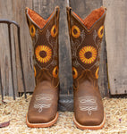 WOMENS LEATHER EMBROIDERED SUNFLOWER SQUARE TOE RODEO COWGIRL BOOTS