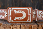 WESTERN EMBROIDERED HORSESHOE MARIACHI LEATHER BELT