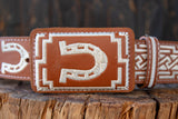 WESTERN EMBROIDERED HORSESHOE MARIACHI LEATHER BELT