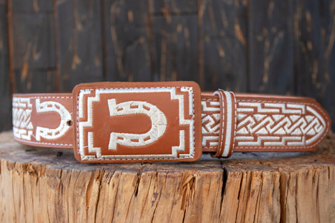 WESTERN EMBROIDERED HORSESHOE MARIACHI LEATHER BELT