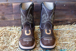 BABY WALKER TODDLER SQUARE TOE LEATHER BROWN HORSESHOE BOOTS