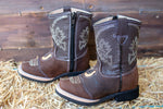 BABY WALKER TODDLER SQUARE TOE LEATHER BROWN HORSESHOE BOOTS