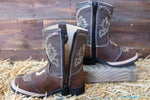 BABY WALKER TODDLER SQUARE TOE LEATHER BROWN HORSESHOE BOOTS