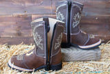BABY WALKER TODDLER SQUARE TOE LEATHER BROWN HORSESHOE BOOTS