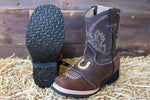 BABY WALKER TODDLER SQUARE TOE LEATHER BROWN HORSESHOE BOOTS