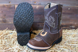 BABY WALKER TODDLER SQUARE TOE LEATHER BROWN HORSESHOE BOOTS