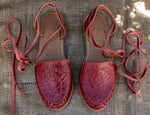 WOMENS LEATHER LACE UP BRICK ROSE STAMPED MEXICAN SANDALS